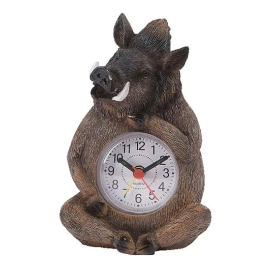 Réveil sanglier assis avec cadran, en résine 14cm