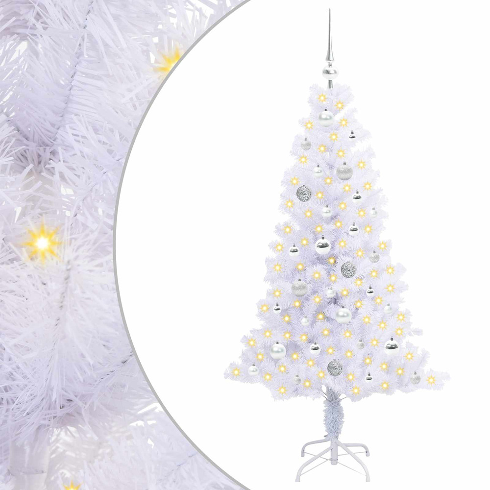 Sapin de noël artificiel avec 150 led blanc 150 cm pvc et acier