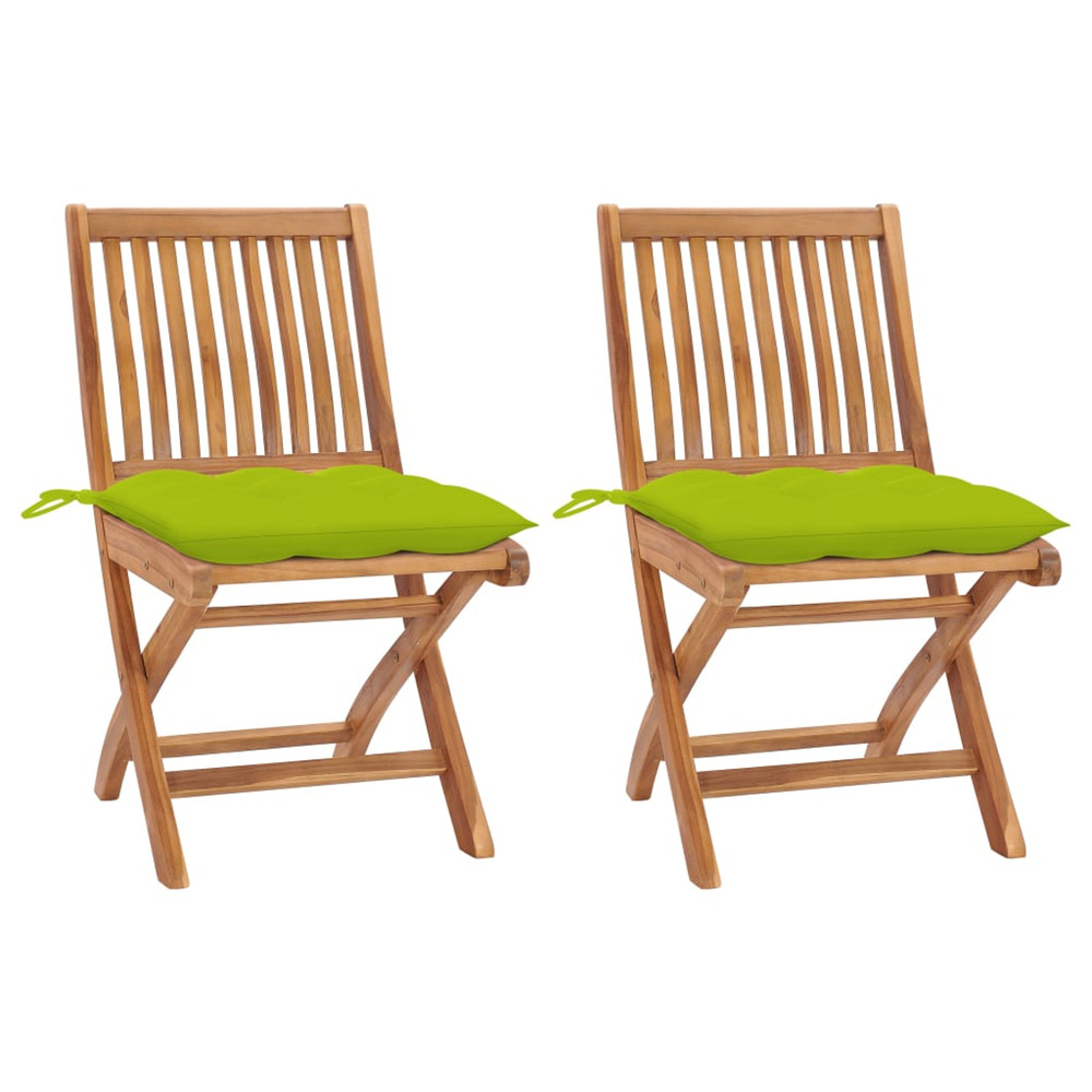 Chaises de jardin lot de 2 avec coussins vert vif bois de teck