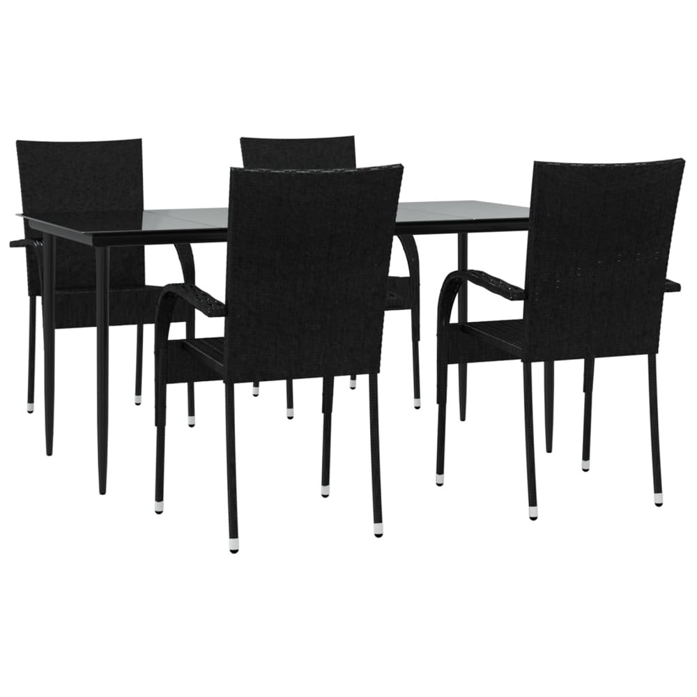 Mobilier à dîner de jardin 5 pièces noir résine tressée