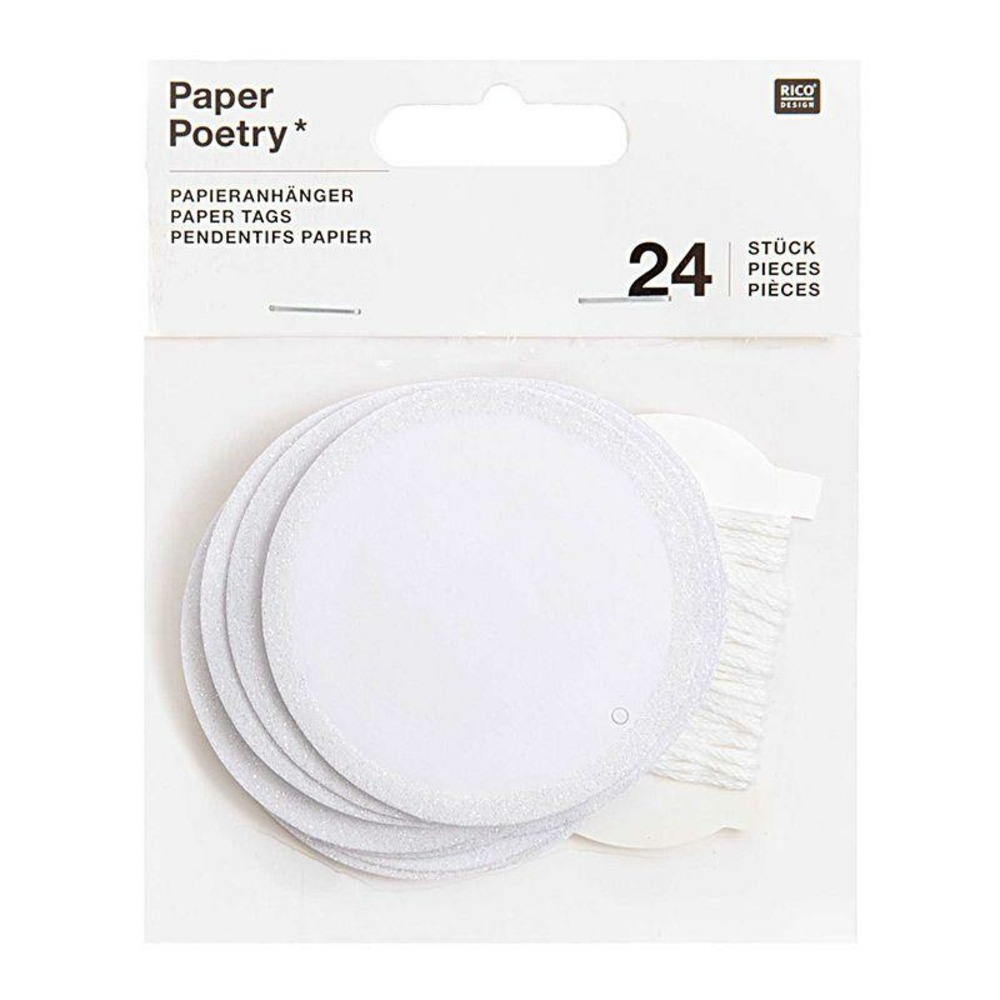 24 étiquettes à suspendre rondes pailletées