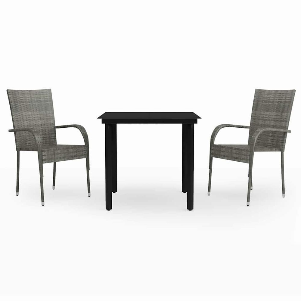 Ensemble à manger de jardin 3 pcs gris et noir