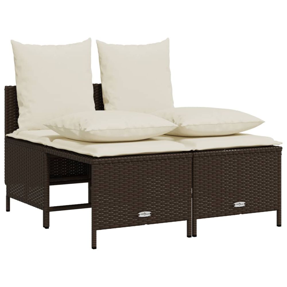 Salon de jardin 4 pcs avec coussins marron résine tressée