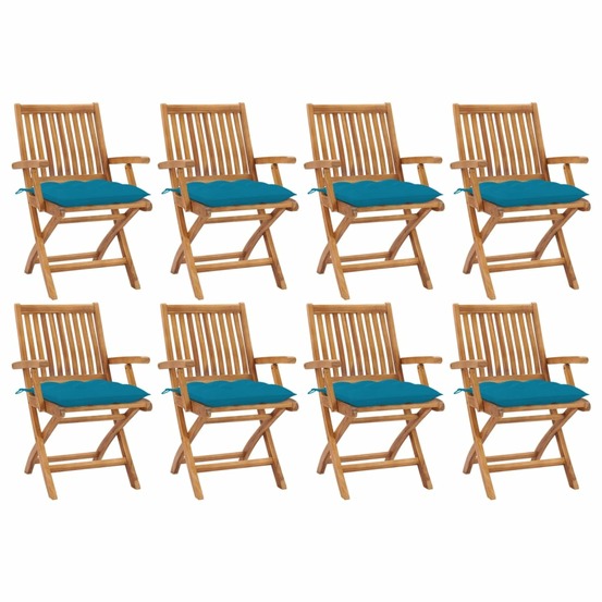 Chaises pliables de jardin avec coussins lot de 8 teck solide