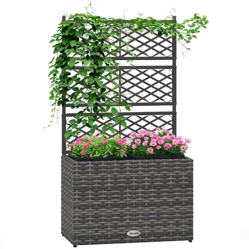 Jardinière treillis résine tressée acier 2 bacs séparation végétale 57x30x107cm