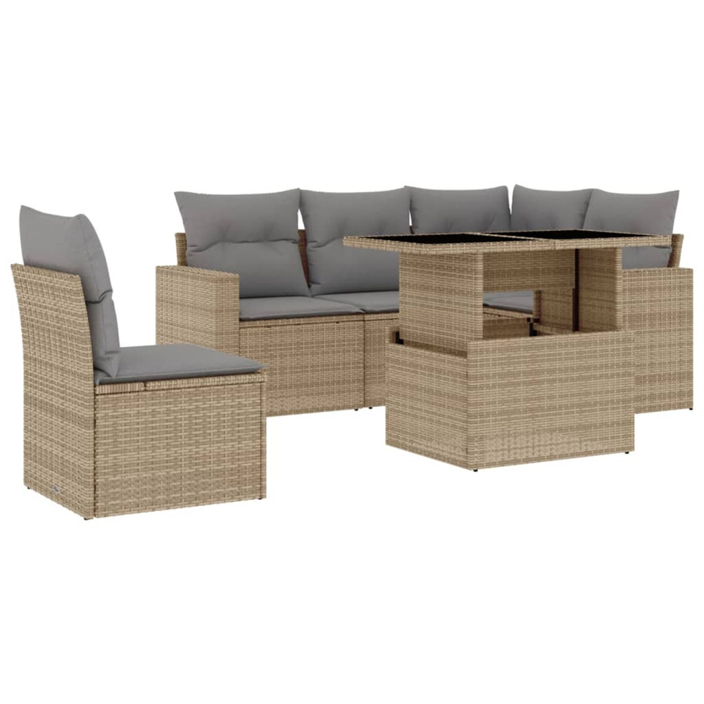 Salon de jardin avec coussins 6 pcs beige résine tressée