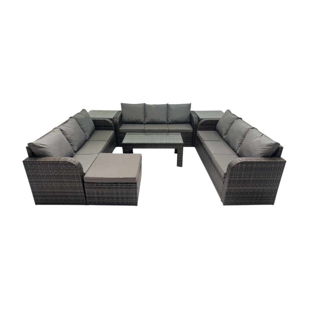 10 places salon de jardin meubles de jardin avec table basse 2 tables d'appoint grand tabouret gris foncé mixte