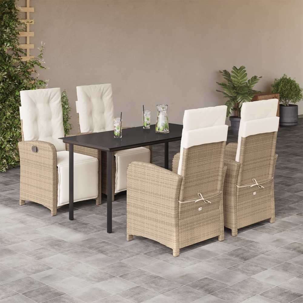 Ensemble à manger de jardin avec coussins 5pcs beige poly rotin
