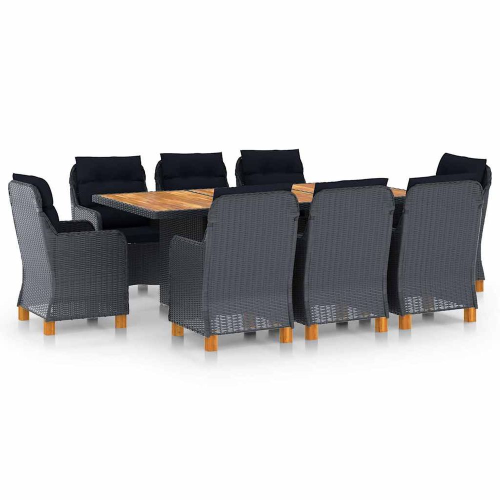 Ensemble à manger d'extérieur 9 pcs et coussins résine tressée