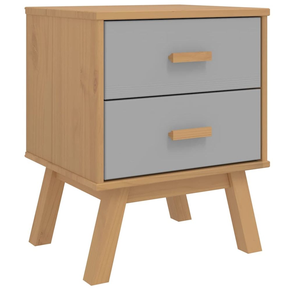 Table de chevet olden gris et marron bois de pin solide