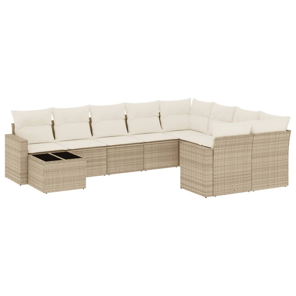 Salon de jardin avec coussins 10 pcs beige résine tressée
