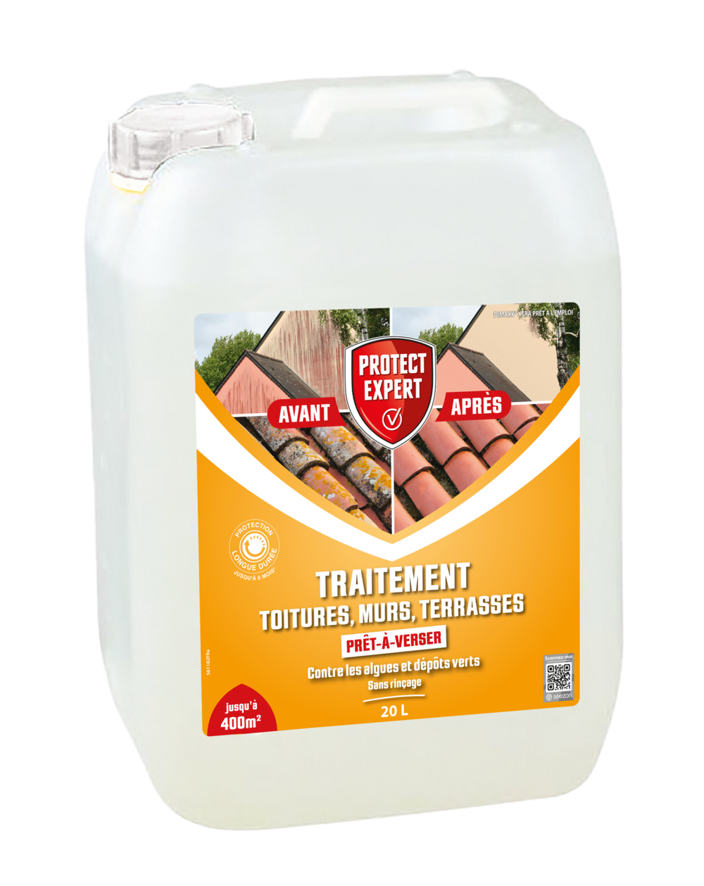Protect expert traitement terrasses toitures & murs - contre les algues lichens & dépôts verts - prêt-à-verser - 20l amtpl20n