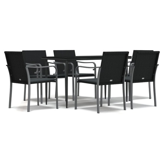 Ensemble à manger de jardin 7 pcs coussins résine tressée acier