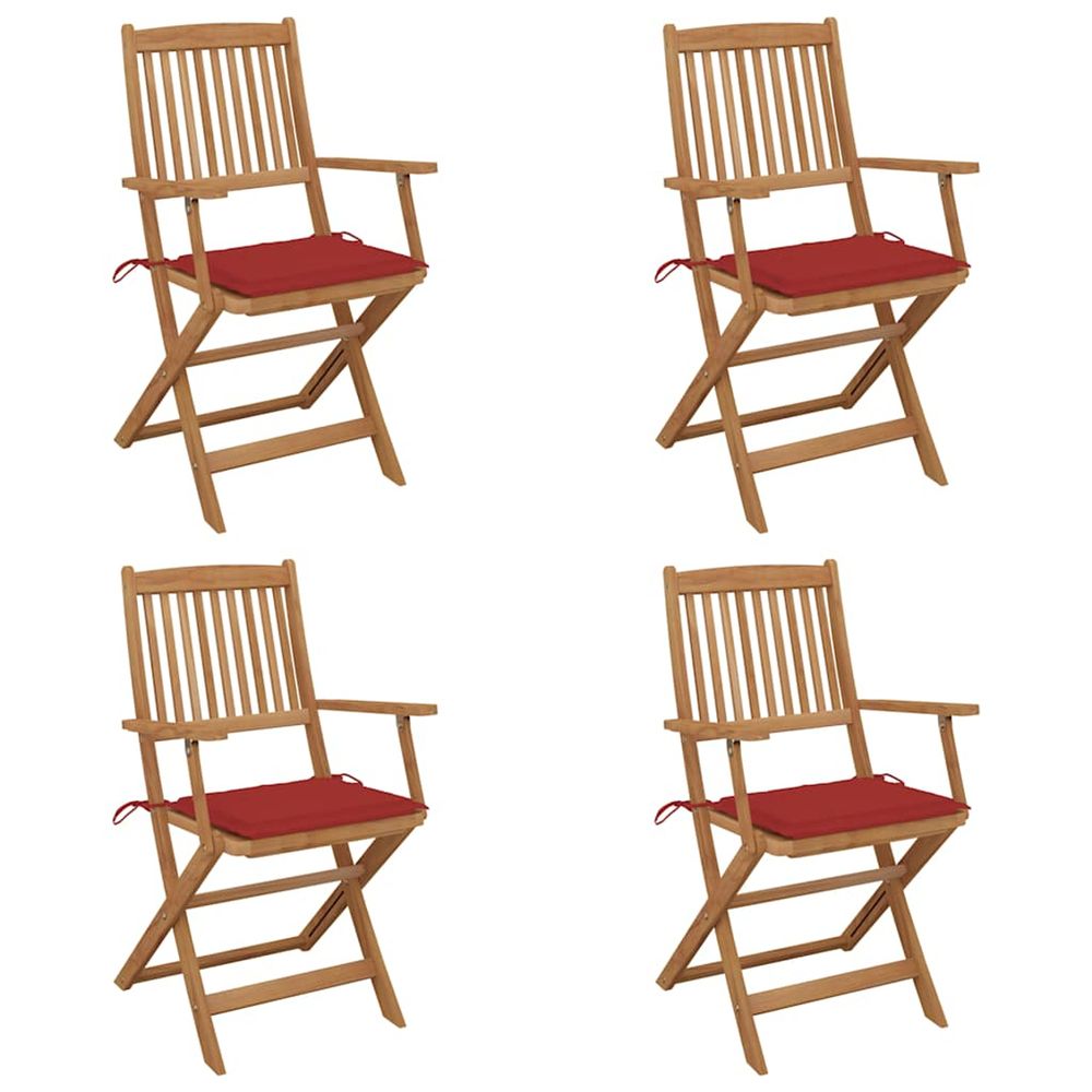 Chaises pliantes 4 pièces avec coussins en bois d'acacia massif