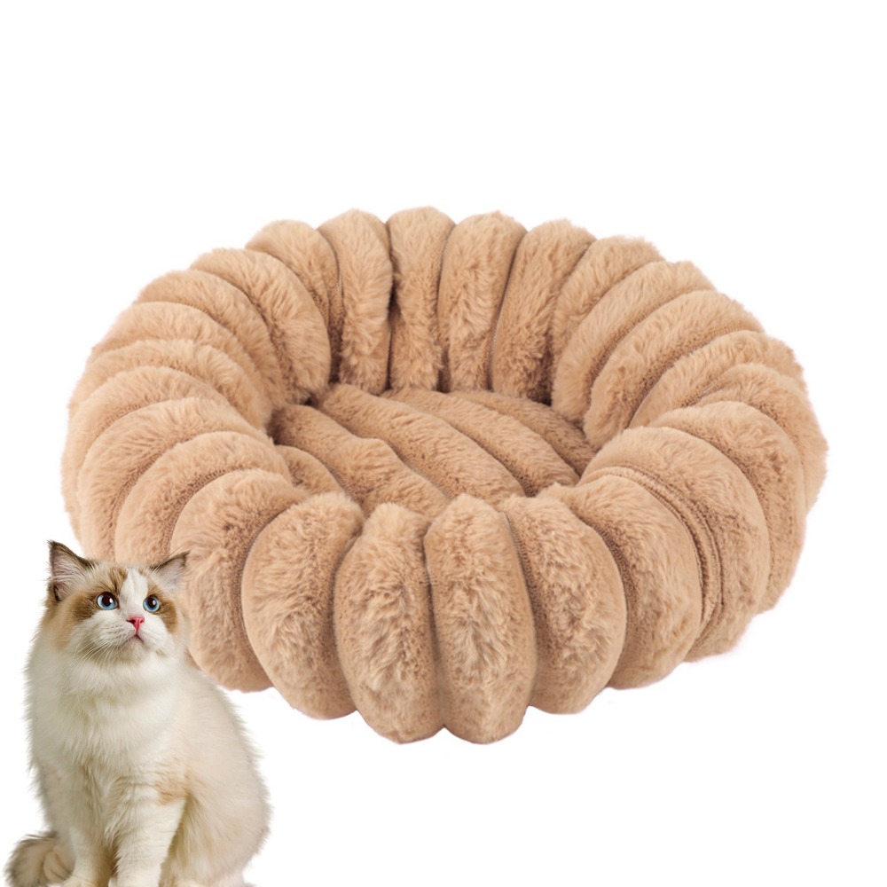 Lit rond en peluche pour chien et chat - hiver - taille l - jaune