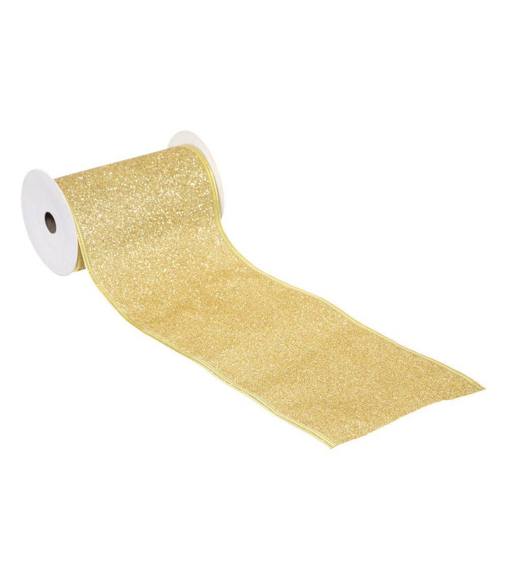 Guirlande de noël ruban or pailleté 12 cm x 5 m
