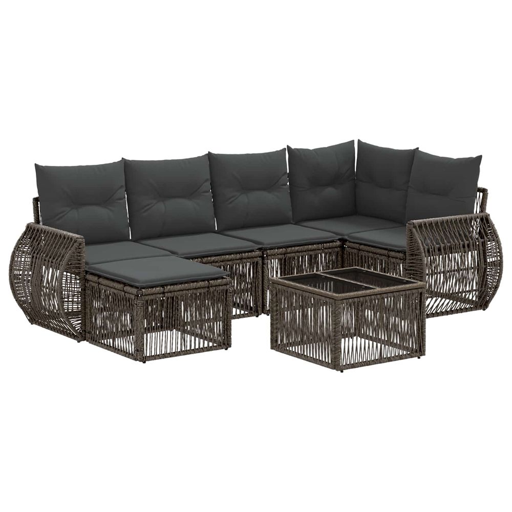 Ensemble de canapé de jardin 7 pc gris et gris foncé polyrotin