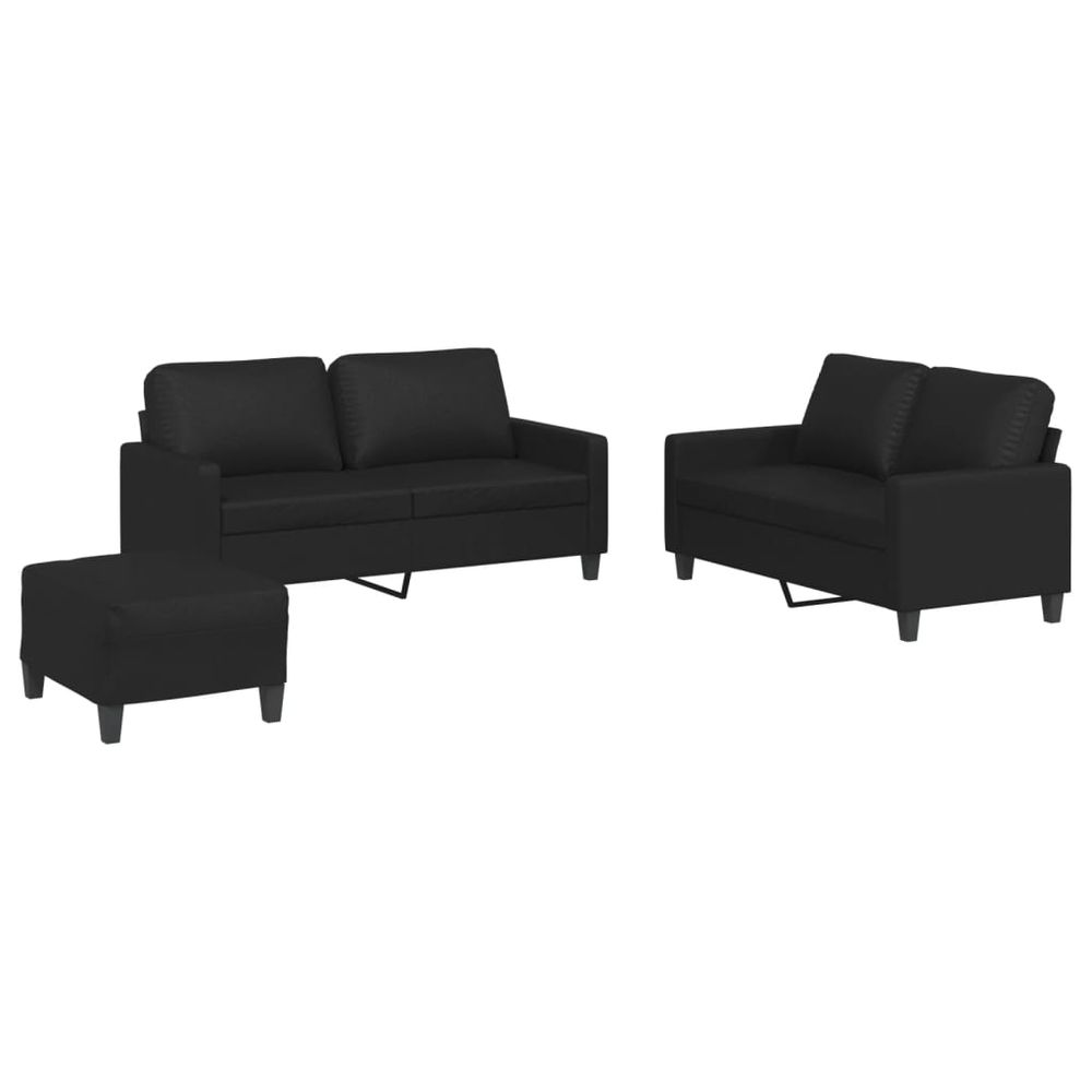 Ensemble de canapés 3 pcs avec coussins noir similicuir