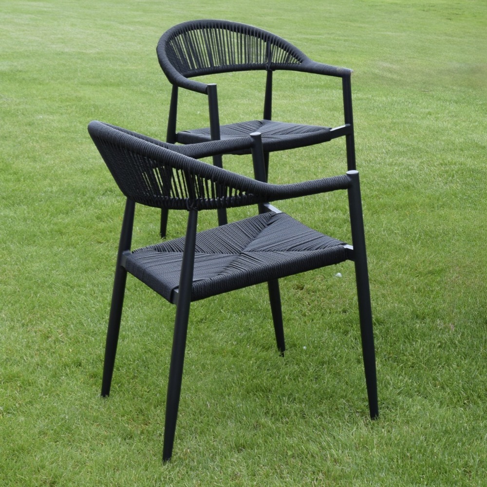 Fauteuils alu noir et corde tressée noire casamance (lot de 2)