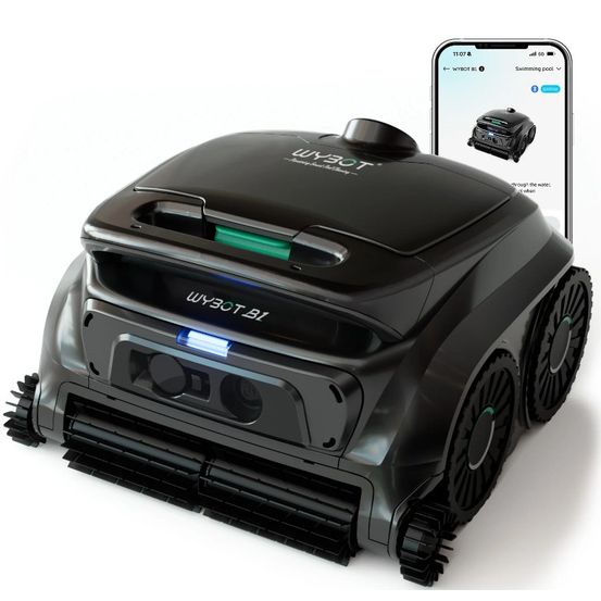 Wybot b1 robot piscine sans fil - contrôle app - nettoyage fond/parois/coins -2 brosses latérales