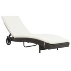 Transat chaise longue bain de soleil lit de jardin terrasse meuble d'extérieur avec roues et coussin résine tressée marron 02