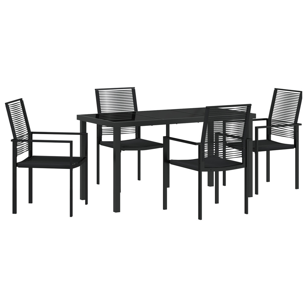 Set de 5 pièces de salle à manger de jardin noir en rotin pvc