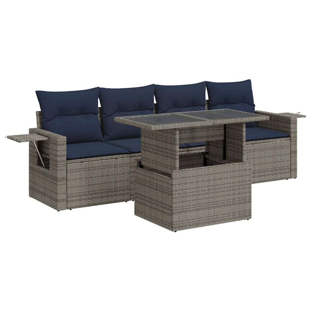 Salon de jardin 5 pcs avec coussins gris résine tressée