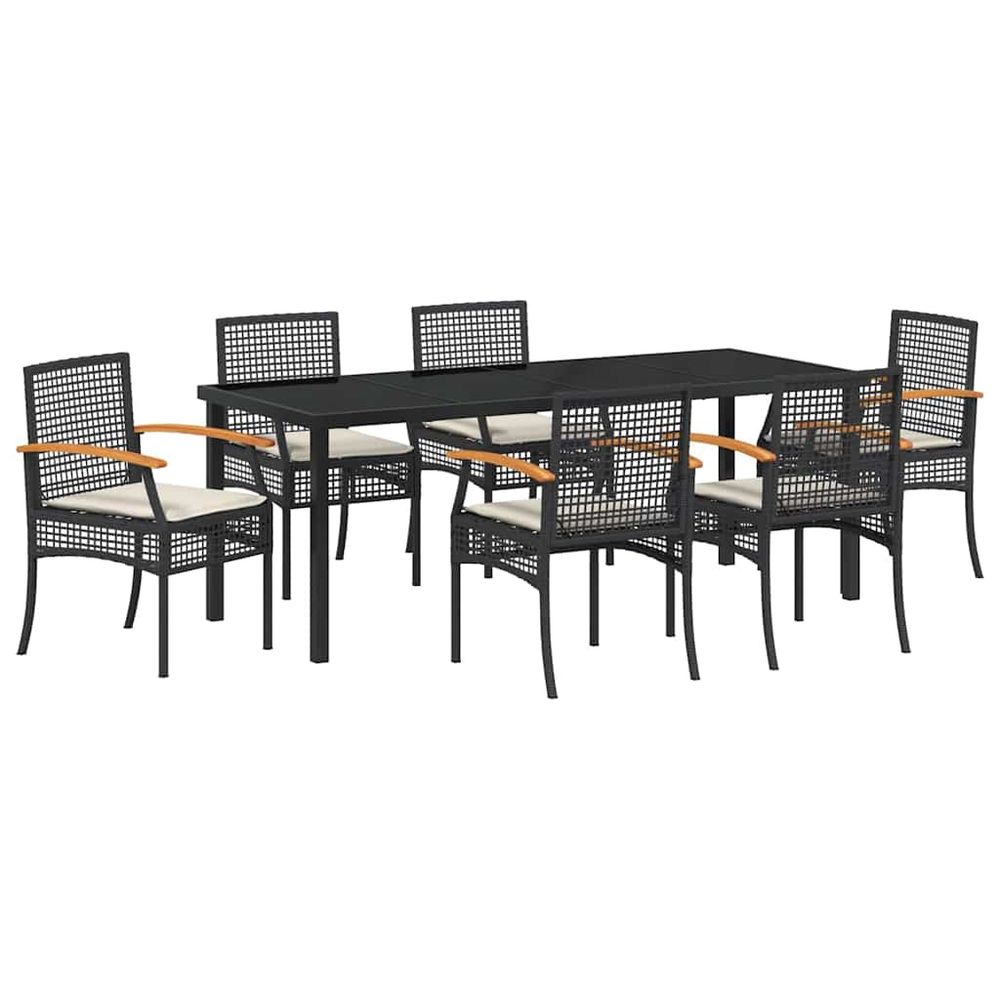 Ensemble de salle à manger pour jardin 7 pc noir rotin