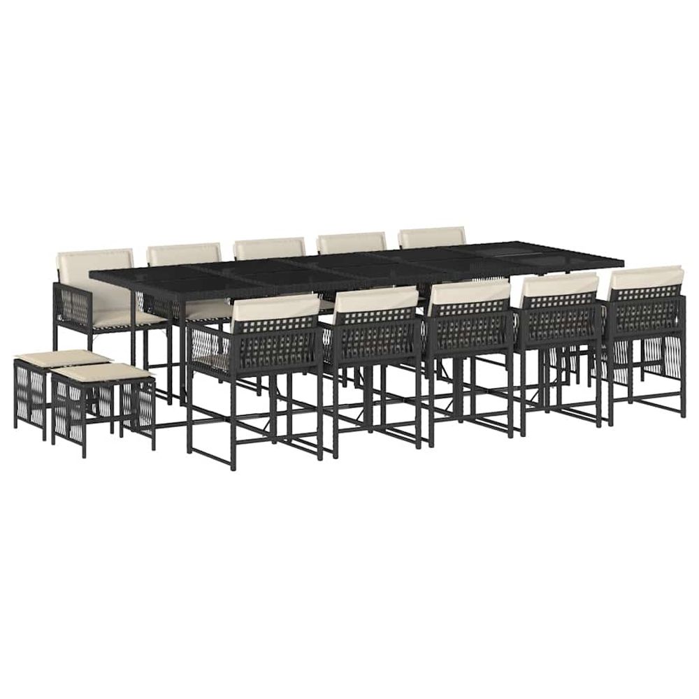 Ensemble à manger de jardin 15 pcs coussins noir résine tressée