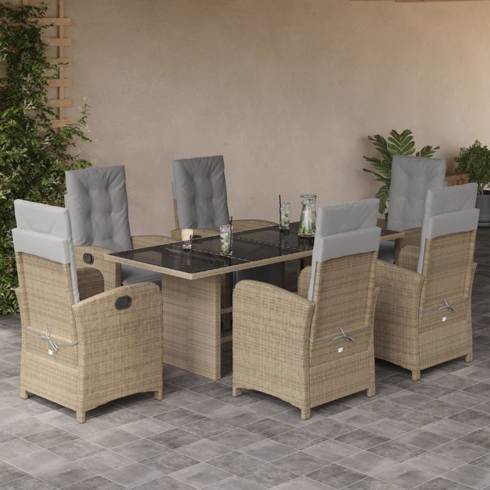 Ensemble à manger de jardin et coussins 7 pcs beige poly rotin