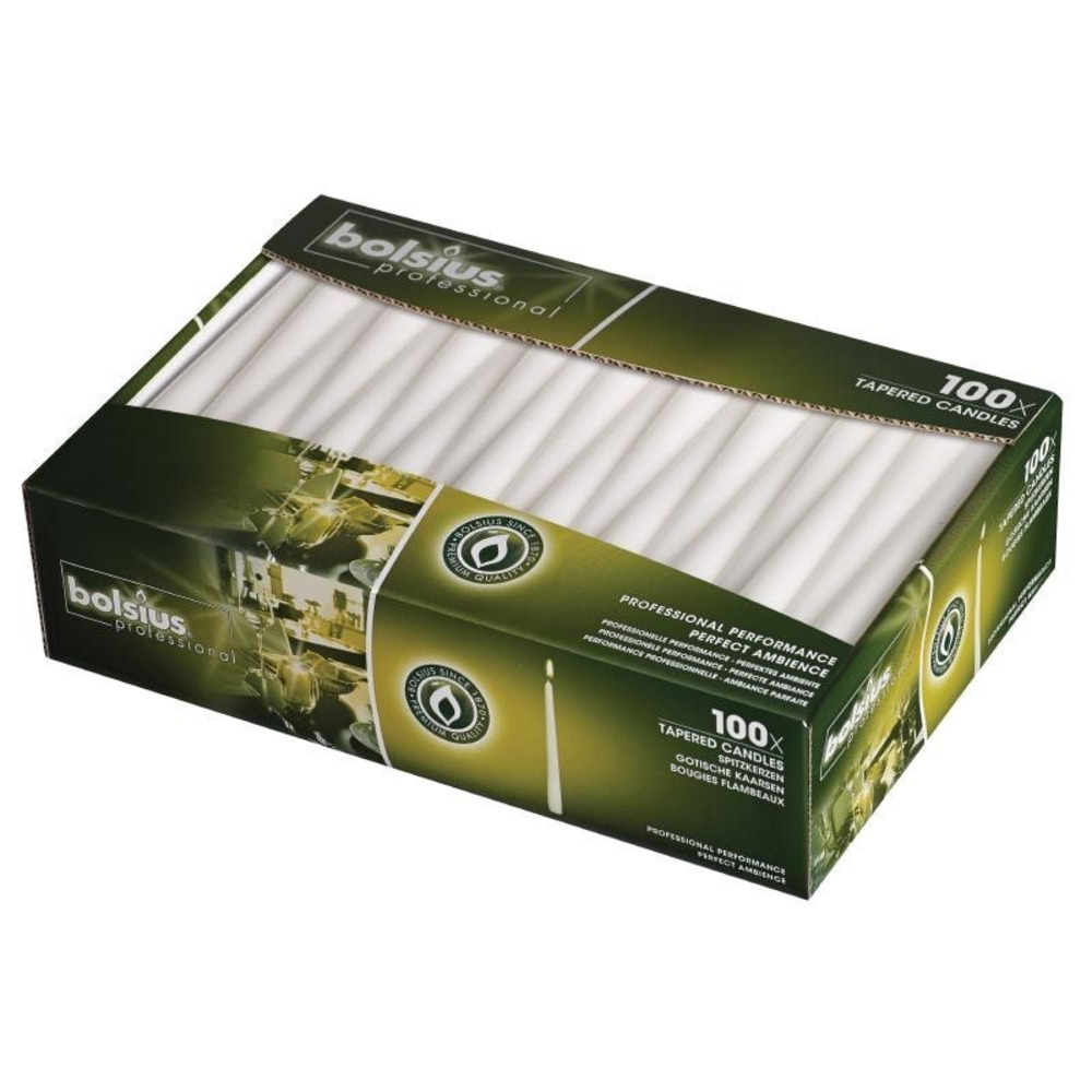 Bougies effilées bolsius 254 mm blanches lot de 100