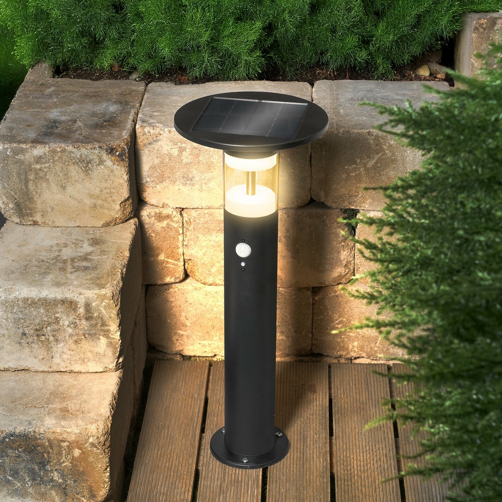 Esotec solar pir lampadaire amelia 53 cm lampe solaire metal noir 102746