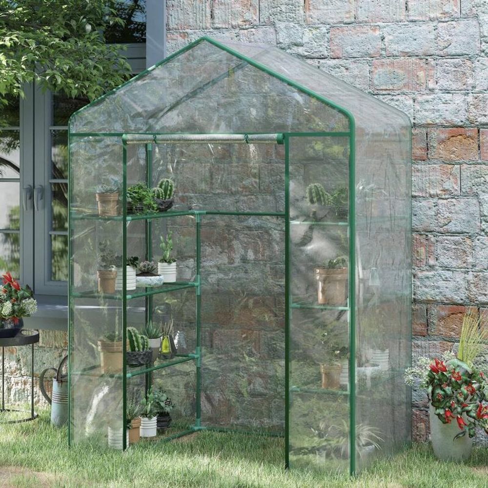 Serre de jardin bâche pvc 143 x 73 x 195 cm transparente 8 étagères porte zippée - comfortxl outdoor living