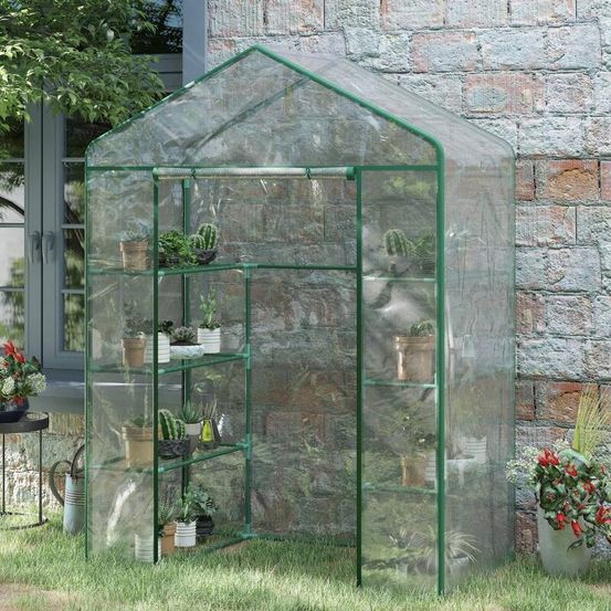 Serre de jardin bâche pvc 143 x 73 x 195 cm transparente 8 étagères porte zippée - comfortxl outdoor living