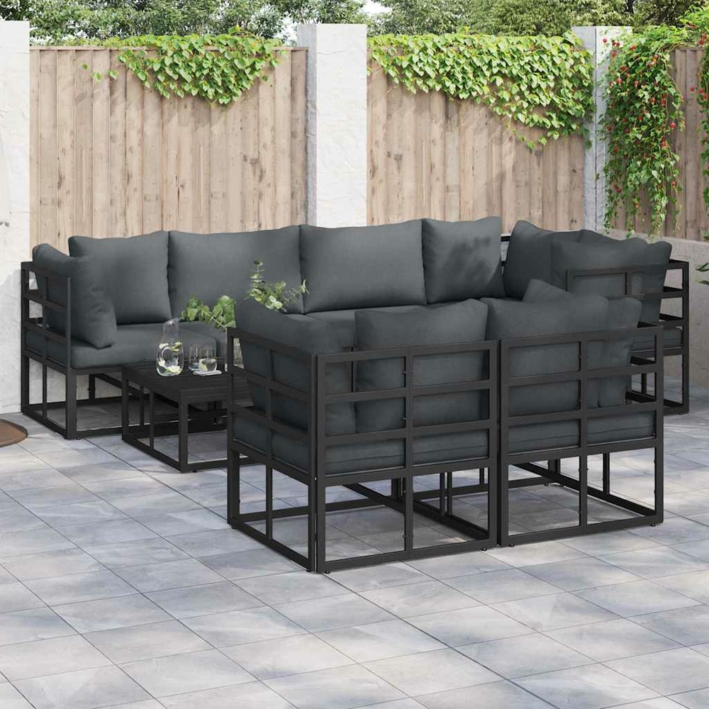 Ensemble de canapé de jardin avec coussin 7 pcs noir acier