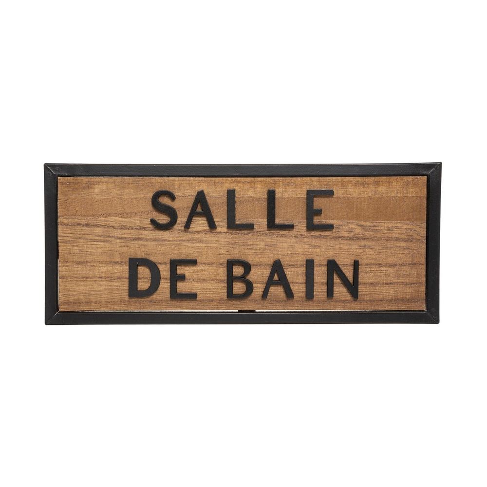 Plaque de porte en métal noir et bois 22 x 9 cm