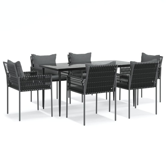 Ensemble à manger de jardin 7 pcs coussins résine tressée acier