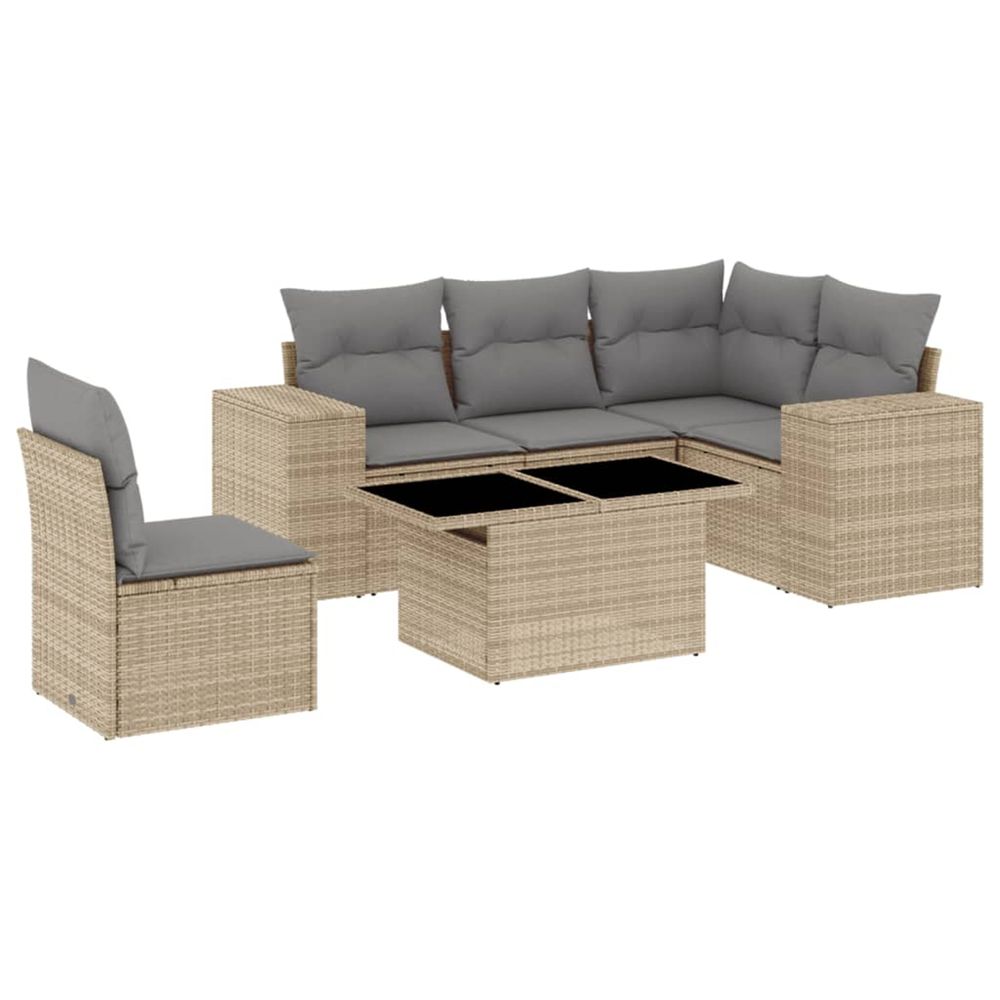 Salon de jardin avec coussins 6 pcs beige résine tressée