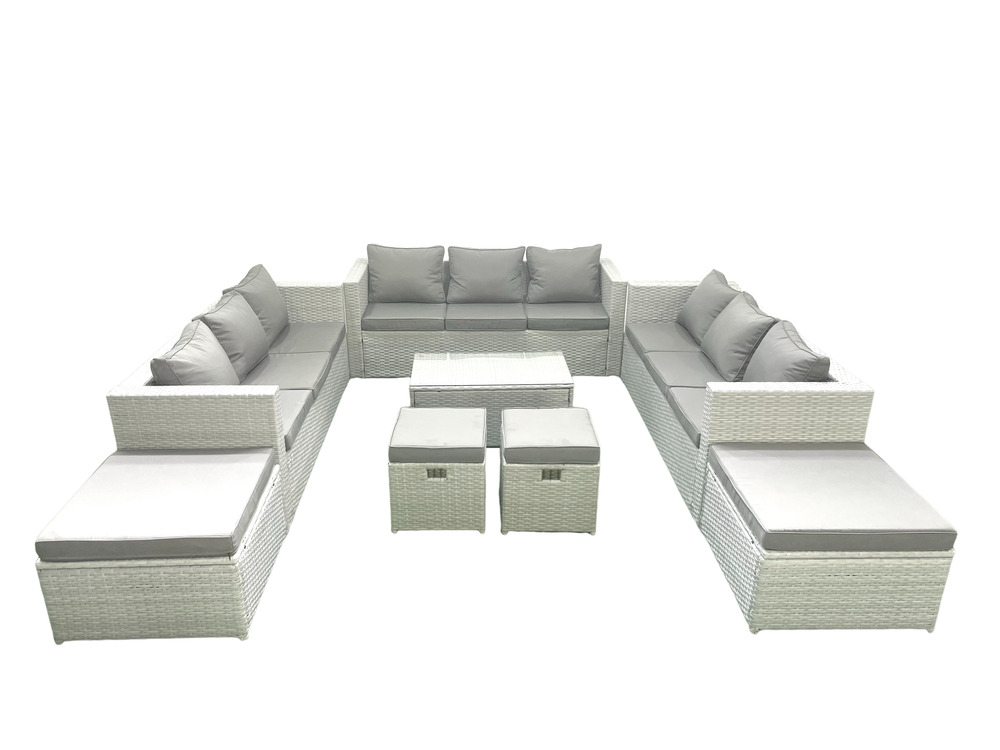 8 pièces salon de jardin canapé de jardin table basse avec 4 tabourets gris clair mixte