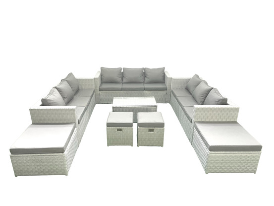 8 pièces salon de jardin canapé de jardin table basse avec 4 tabourets gris clair mixte