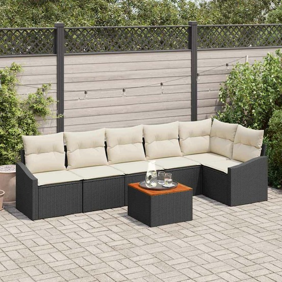 Ensemble de canapé de jardin 7 pcs noir et crème polyrotin