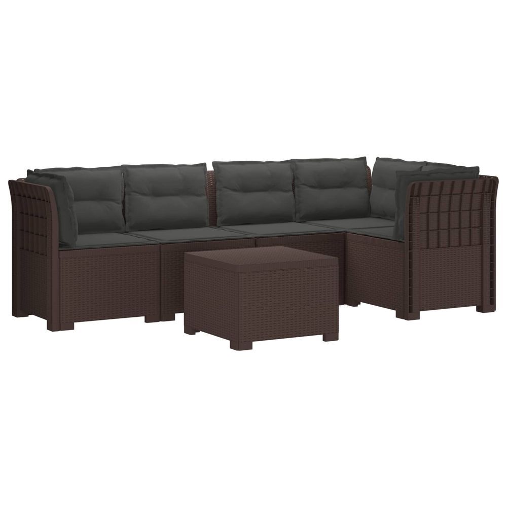 Canapé de jardin 5 places avec coussins aspect rotin pp marron
