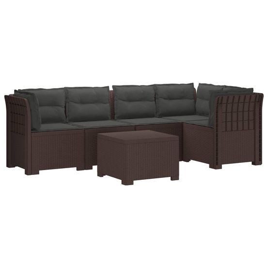 Canapé de jardin 5 places avec coussins aspect rotin pp marron