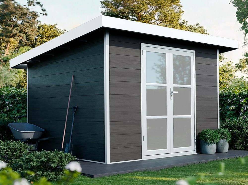 Abri de jardin composite alma - 9m2 gris/blanc - cabane de jardin