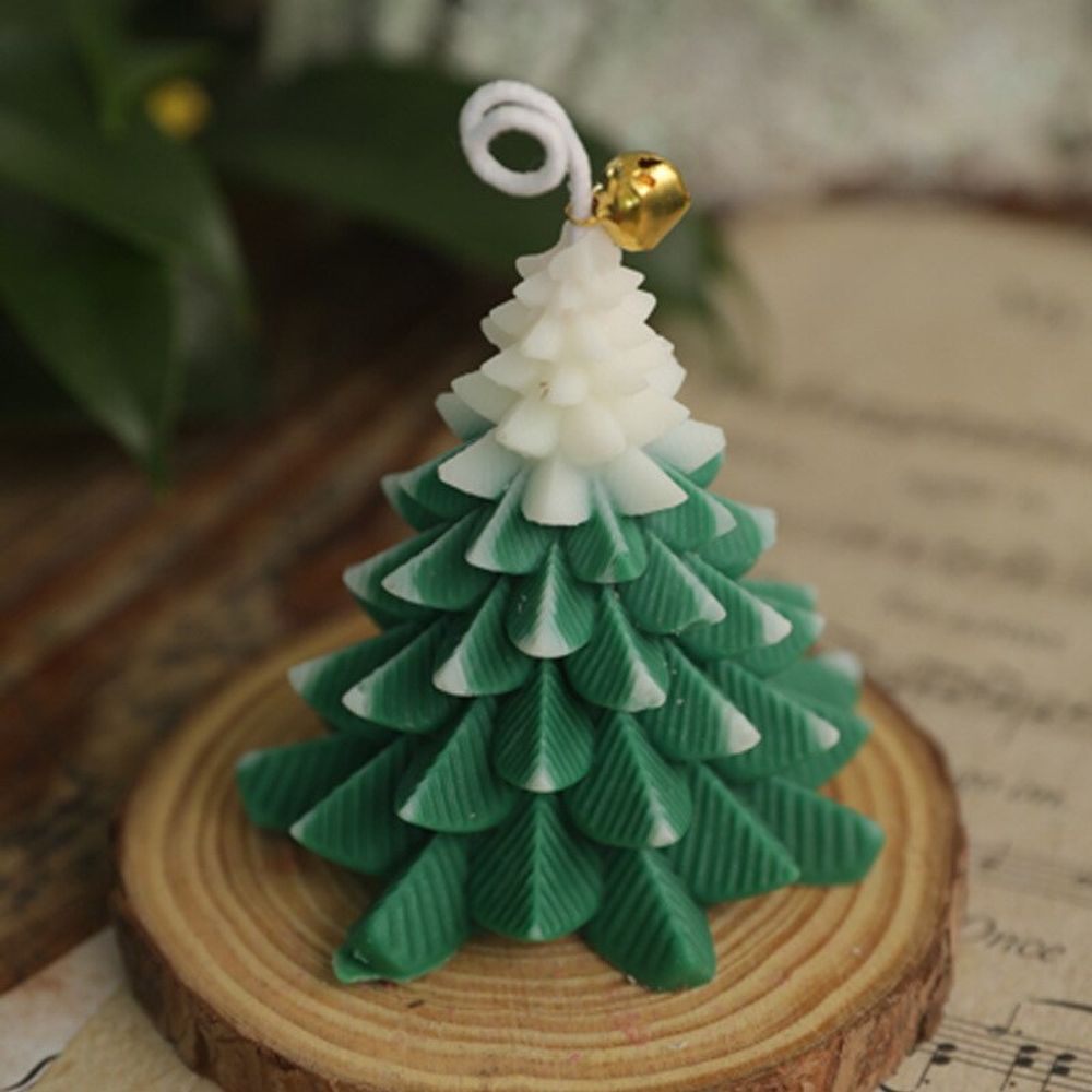 Bougie de noël - sapin vert et blanc