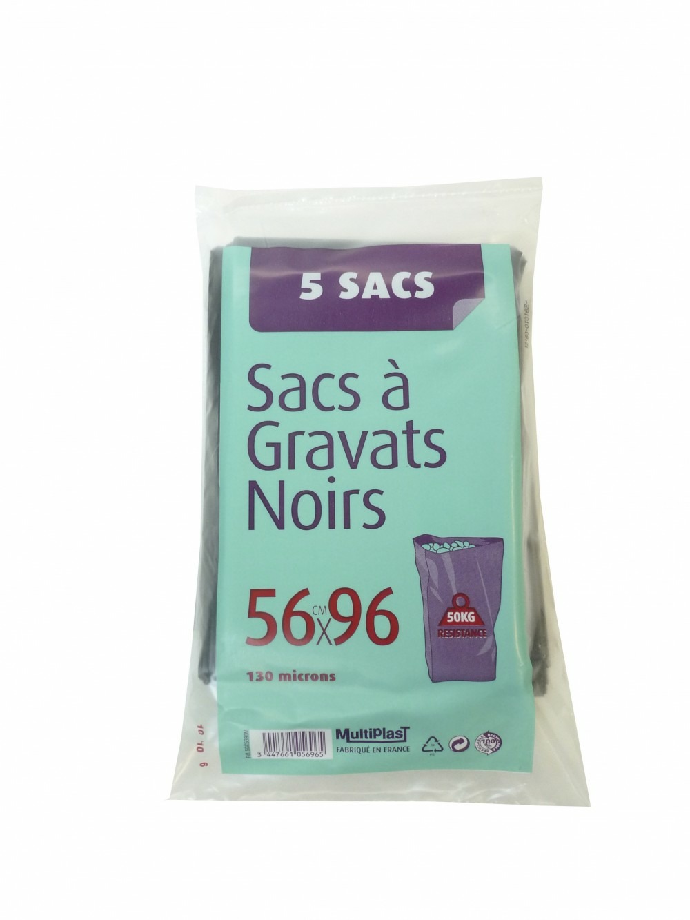 Sacs à gravats multiplast h. 96 x l. 56 cm x ep. 130 micron noir