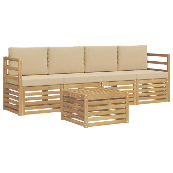 Ensemble de canapés d'extérieur 5 pcs blanc et beige polyester