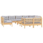 Salon de jardin meuble d'extérieur ensemble de mobilier 10 pièces avec coussins gris bois de pin massif