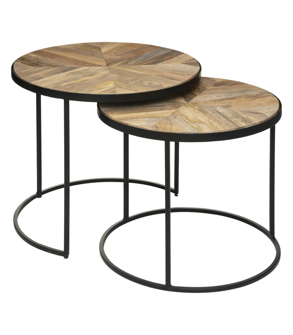 Set de 2 tables à café en métal noir et bois de manguier