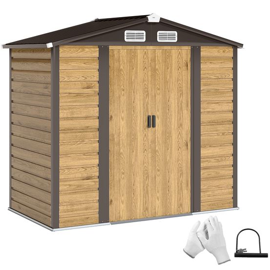 Cabanon de jardin acier galvanisé extérieur rangement outillage 213x120cm chêne - comfortxl outdoor living
